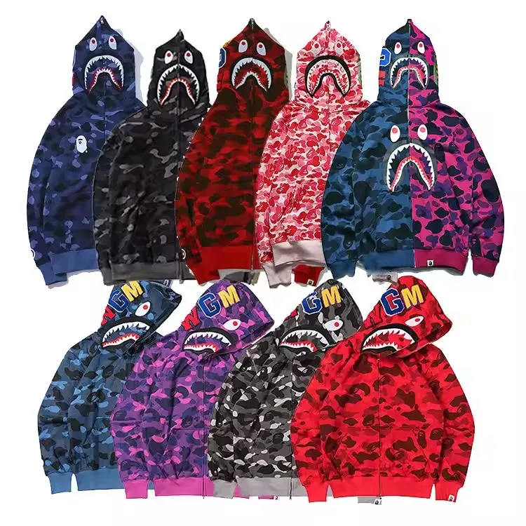 2024 Hot Selling 3D Print Bapeds Ape Shark Camo Hoodie Fashion Casual Teenage Adult Sweater Full Zipper Unisex Jacket For Man