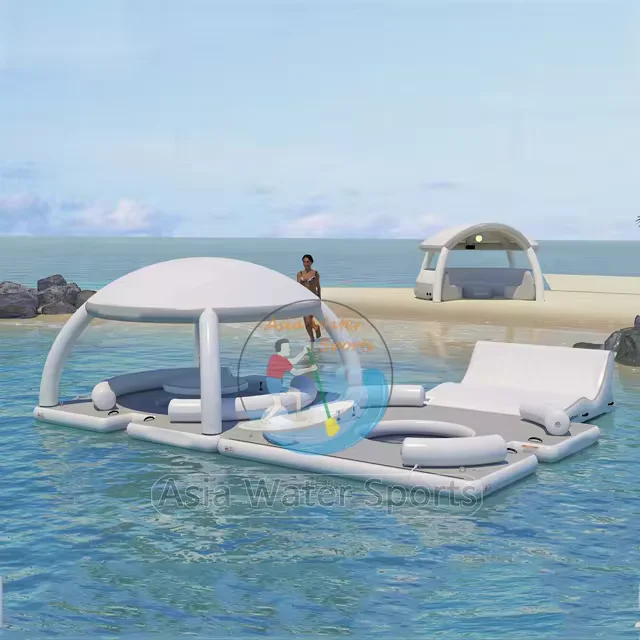 Floating Pontoon Inflatable Water Leisure Platform Jet Ski Dock Chair Inflatable Floating Raft Island Mat With Tent