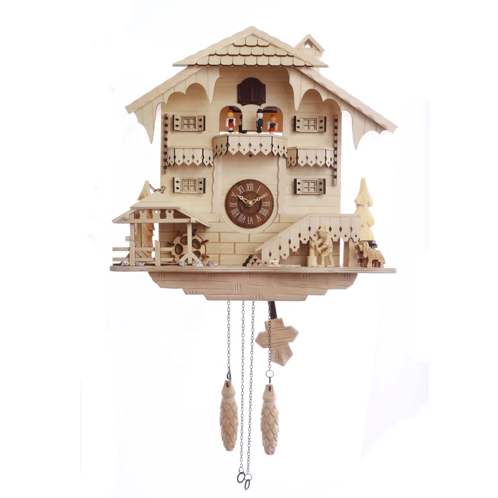 factory direct sale birds come out wood cuckoo pendulum retro wall clock
