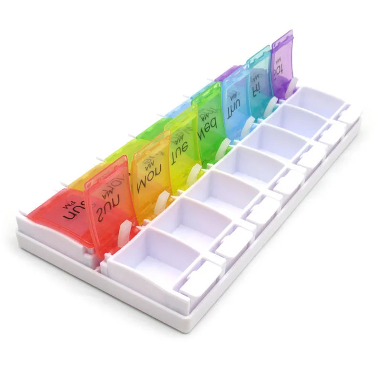 Made in China 14-compartment Portable Pill Box Square Color Travel 14 Grid Pill Box Accept Customized Logo 22.7x11.7x2.8 Yosiqin