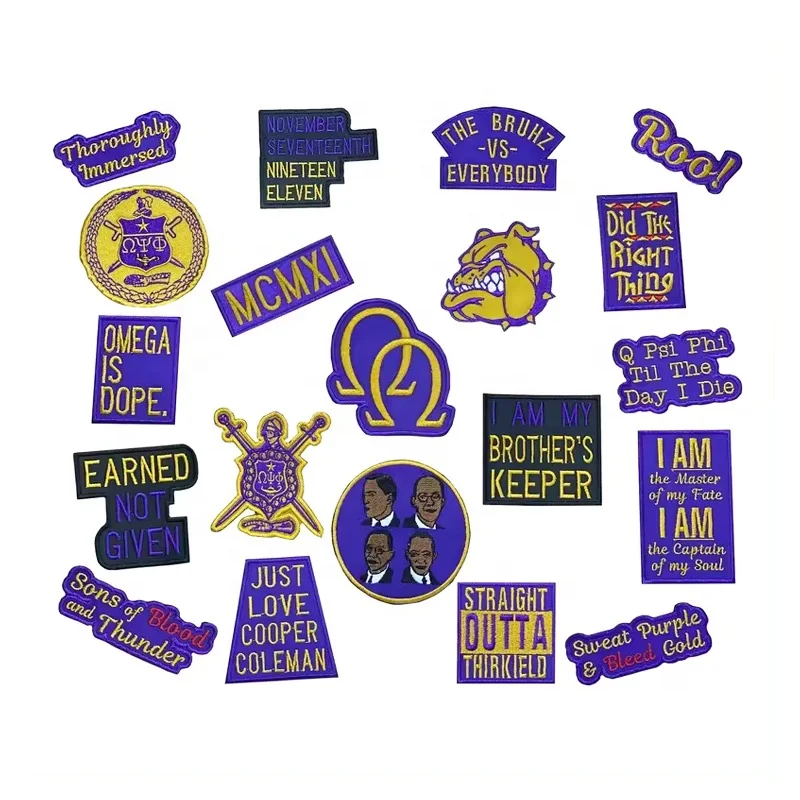 Wholesale Custom Greek Letter Patch Embroidery Iron On Omega Psi Phi Fraternity Chenille Patches Badge For Clothing