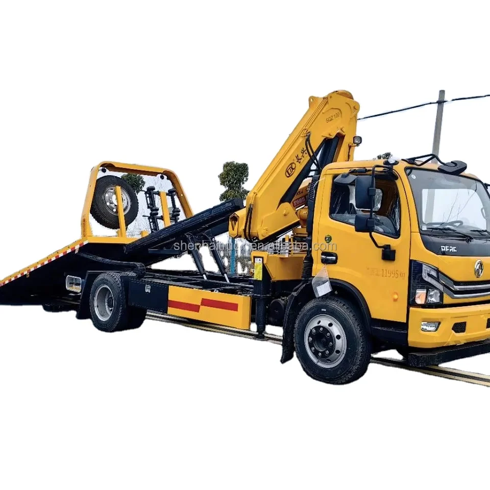 Dongfeng 4X2 Tow Truck With 8 Ton Hydraulic Truck Crane Knuckle Boom Crane Rollback Wrecker Flatbed