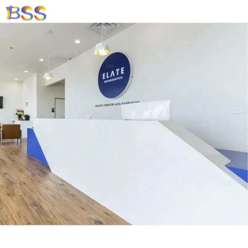 Dental Front Counter Interior Design Ultra Modern Latest Best Quality Artificial Marble Blue Front Counter Dental Office