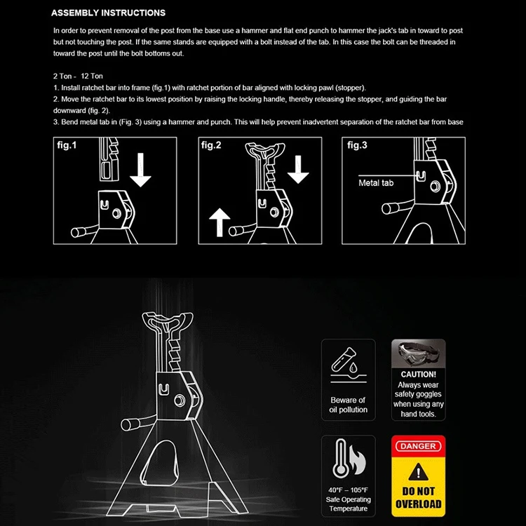 Bottle Jack 12 Ton Vehicle Safety Jack Stand With Big Foot Base