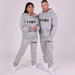Custom Logo Embroidery Print High Quality Women Men Unisex Hoodie Set 2 Piece Winter Fleece Couple Tracksuits