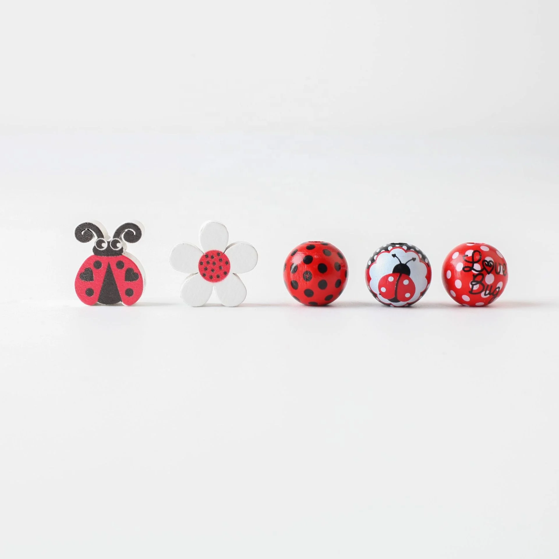 Hly Wholesale Seven-Star Ladybug Wooden Beads Combination Hemp Rope Tassel Colorful DIY Accessories Loose Wood Beads