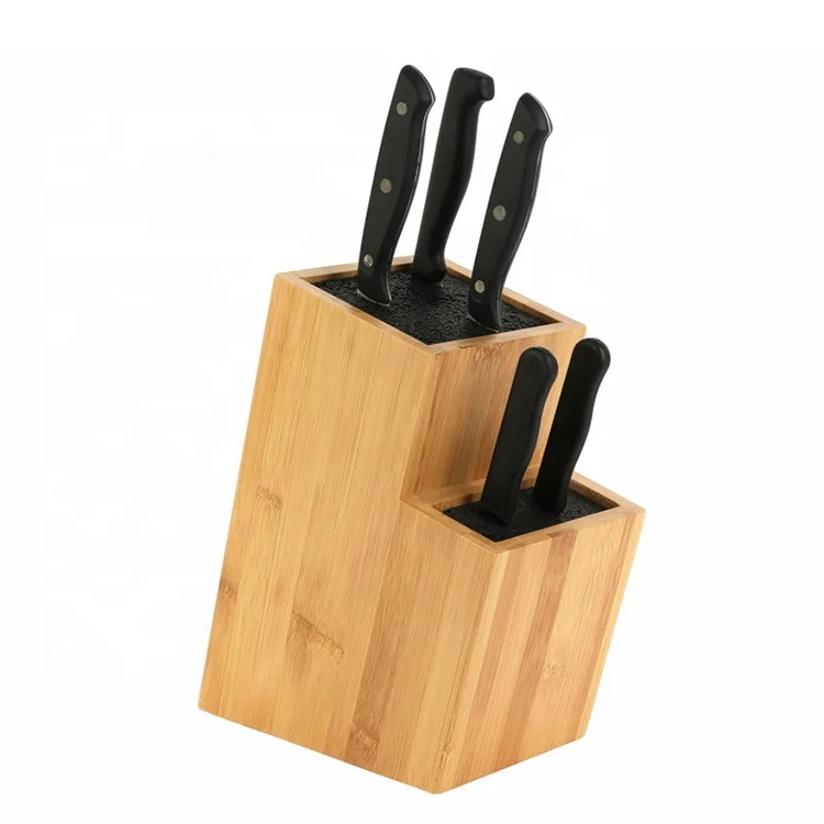 Universal Knife Holder Two-Tier Knife Storage Bamboo Knife Block with Bristle