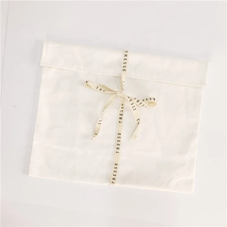 Costom Logo Printing White Envelope Cotton Canvas Clothes Pillow Pouch Bag With Cotton Bow Envelope Dust Pouch
