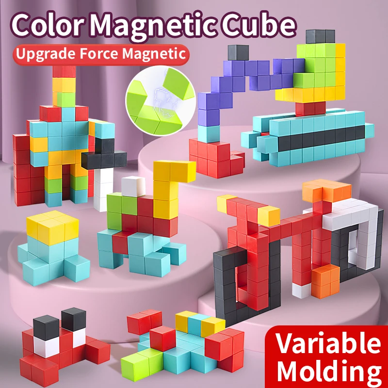 80PCS DIY STEM Construction Puzzle Game Colorful Magnetic Building Block Cube Toys for Kids