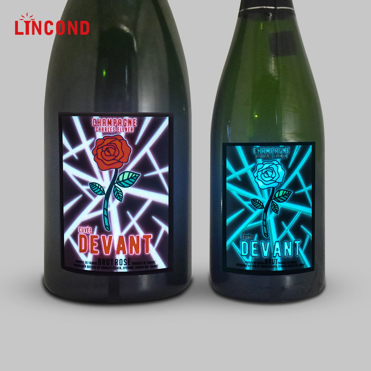 OEM EL label luminous bottle sticker waterproof light up wine Champagne bottle led Label flashing label