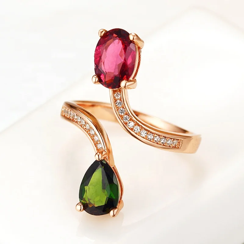 Unique design 925 sterling silver jewelry  main two stone natural tourmaline adjustable rings
