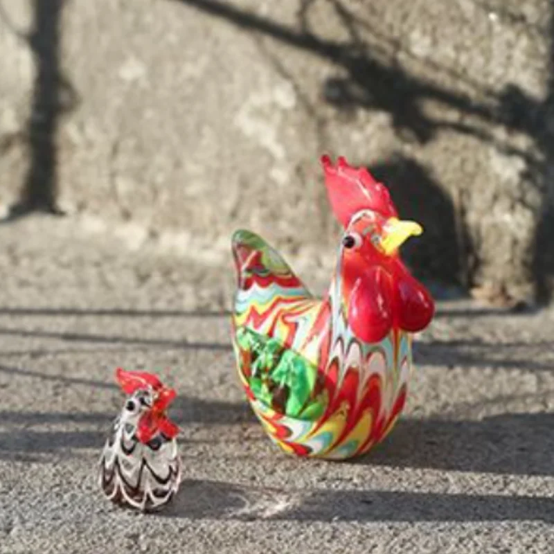 Handmade Crystal Chicken Statues Mini Glass Figurines blown Glass Farm Animals New Home Decoration Art Murano Glass Sculpture