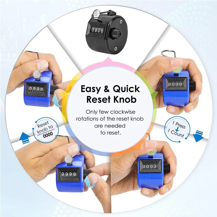 Handheld Tally Counter 4 Digit Number Clicker Hand Mechanical Counters Clickers Pitch Counter for Buddhist Toddler