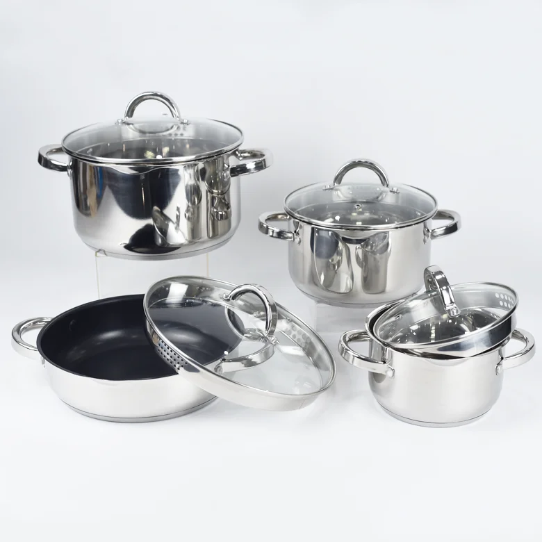 Induction soup pot silicone handle saucepan kitchen ware pots and pans non stick cooking pot set stainless steel cookware sets