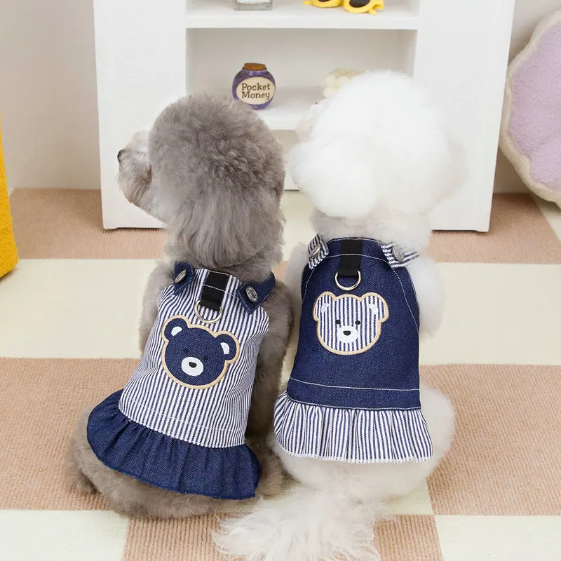 Designer Denim Clothes for Dog Cute Bear Pattern Pet Overall Dress Dog Clothes High Quality