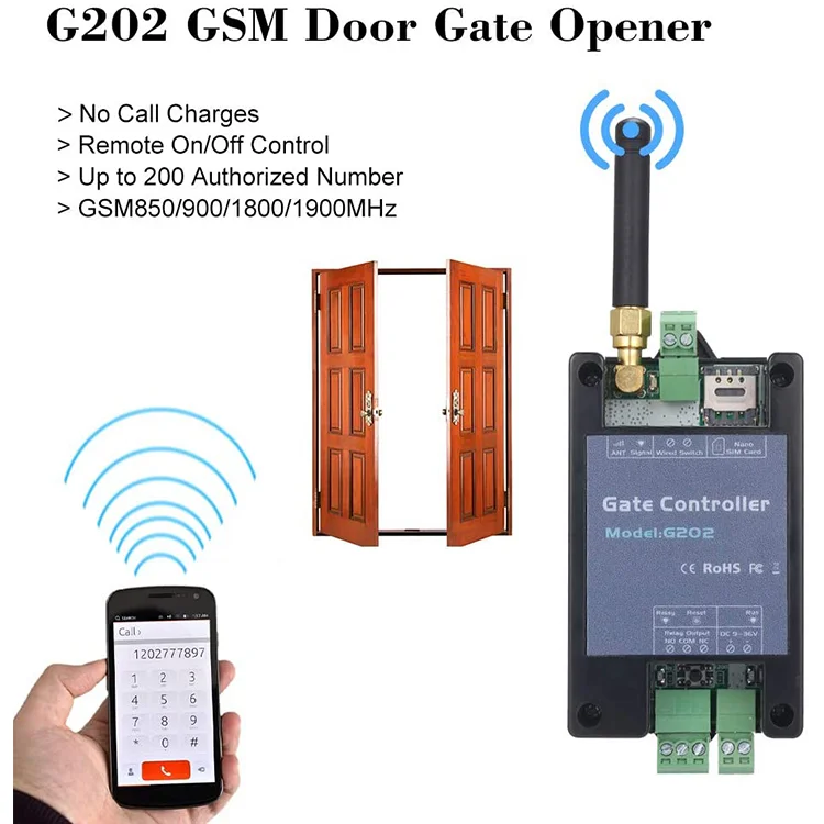 G202 GSM Gate Door Opener 2G Single Relay Switch Mobile Phone Electric Gate Remote Controller Free Call 850/900/1800/1900MHz