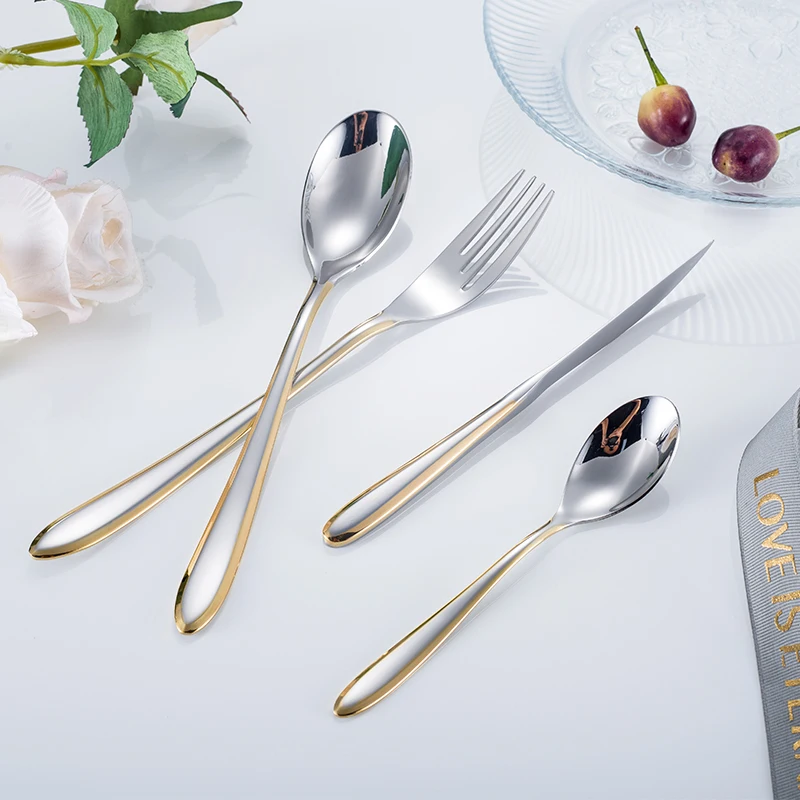 Wholesale Silverware Silver Flatware Set Dinner Spoons Restaurant Wedding Bulk Gold Stainless Steel Cutlery Sets 4 Pieces