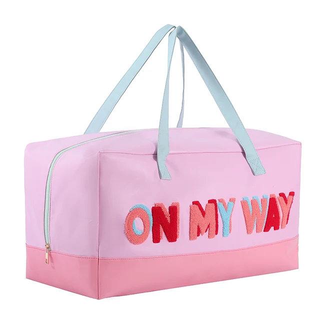 Custom magic women handbag letter embroidery patches Pu large capacity embroidered bag portable leather travel bag