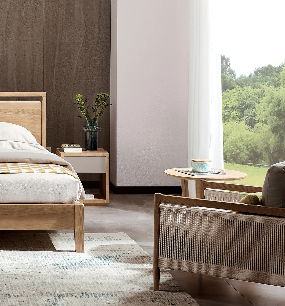 Кресло для отдыха с подлокотником из вязаной веревки и рамой из ясеня, прочная домашняя мебель из массива дерева, одноместный диван-стул