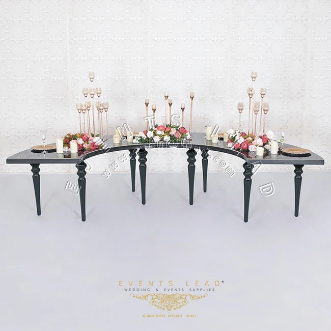 High Quality Black Wedding Dining Half Circle Table For Dining Two Quarters Gourd Legs