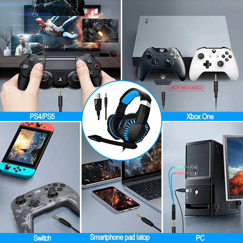 
Free Sample Waterproof G2000 PRO PS4 Earphone Earbuds Gamer Earphones And Headphones Ganing headsets For PC With Mic Light 