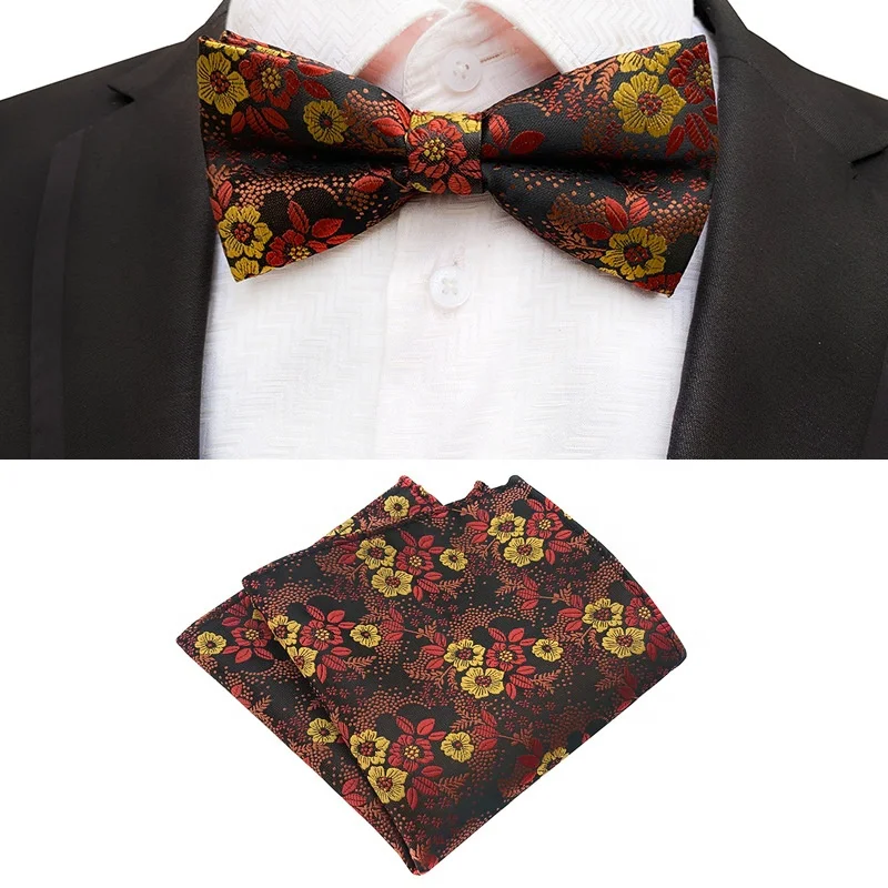 Top Quality Hot Sale 18 Plower Pattern Bow Tie Pocket square Tie Bowtie Handkie Set Mens Floral Bow Tie