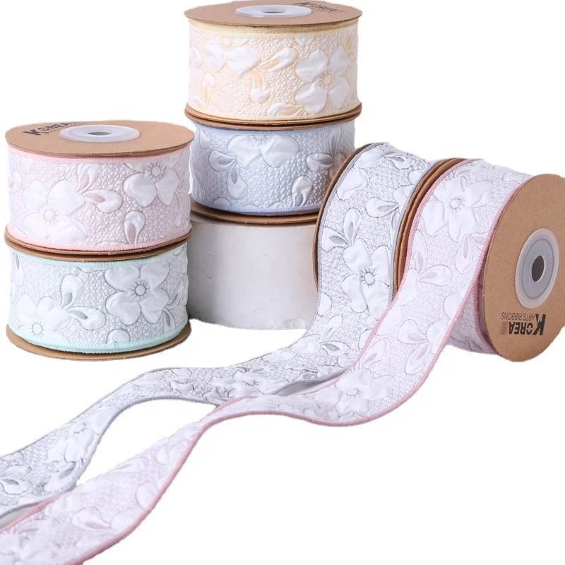 light-colored floral rabbit ear solid pattern jacquard woven ribbon 50 yard