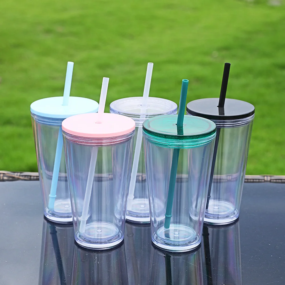 Cheap 16oz Clear Plastic Acrylic Tumbler with Straw Personalized Double Wall Insulated Rubber Painting Coffee Cup