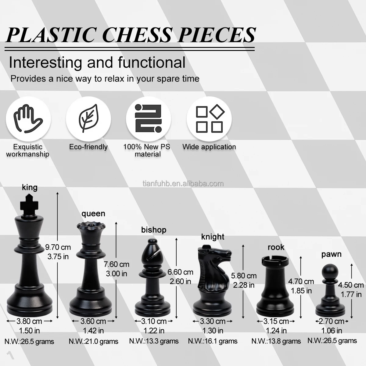 New design 9.7 cm 3.75 inch tournament chess game antique chess sets for sale