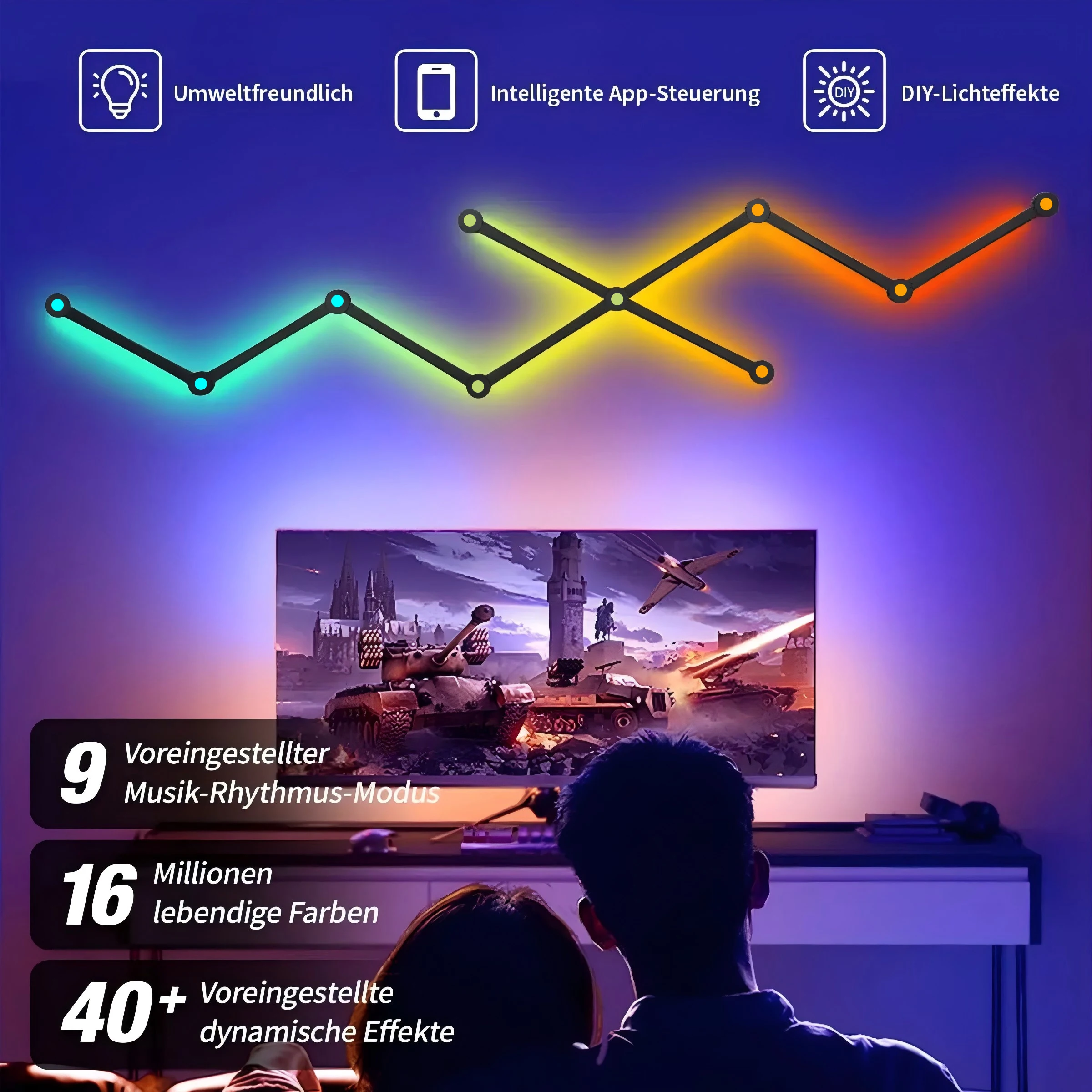 DIY  RGB Smart Splicing Glide Wall Lighting Music Sync Bar Home Decor LED Light 9 Segmen for Gaming Streaming Smart Home Lights