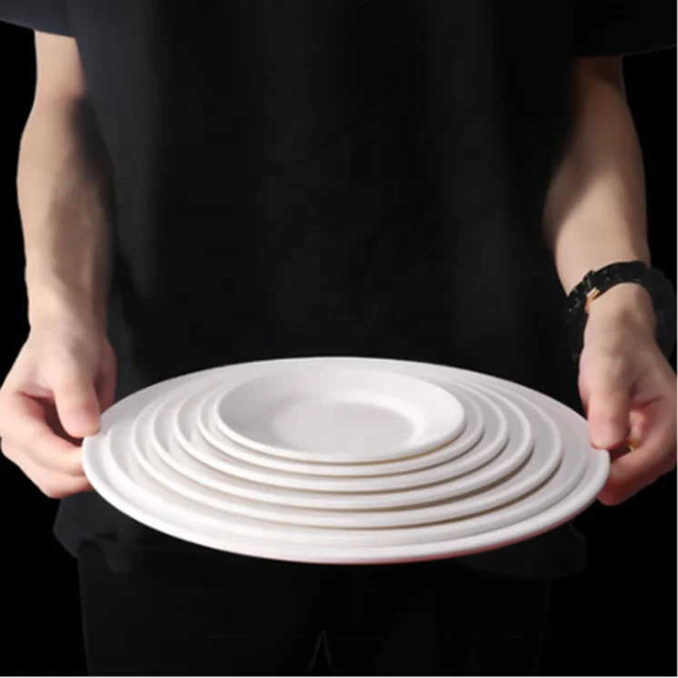 High Quality Hotel White Dishes & Plates Plastic Melamine Tableware Plate Dinnerware Sets Dinner Charger Plate For Restaurant