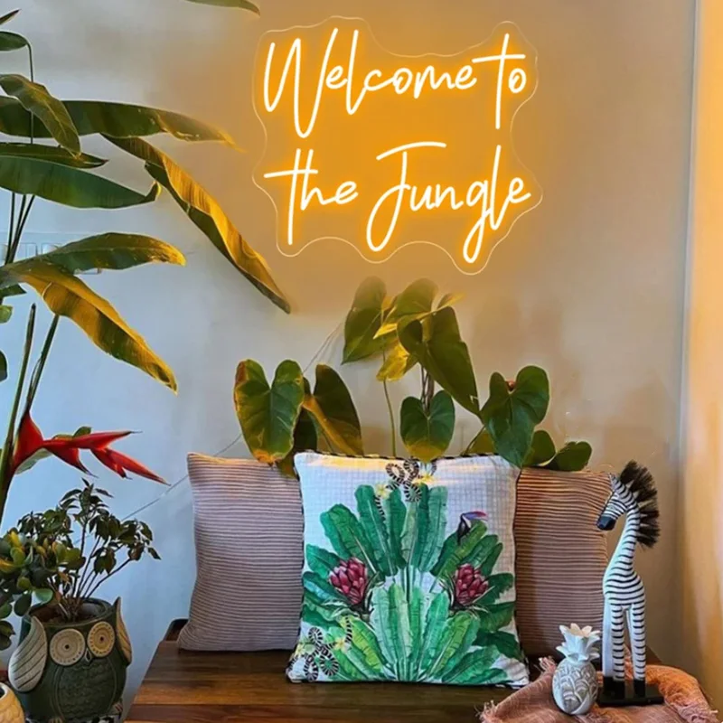 Welcome to the Jungle Green LED Light Signs,Bedroom Home Office Wall Party Room Decorations,Neon Signage Art