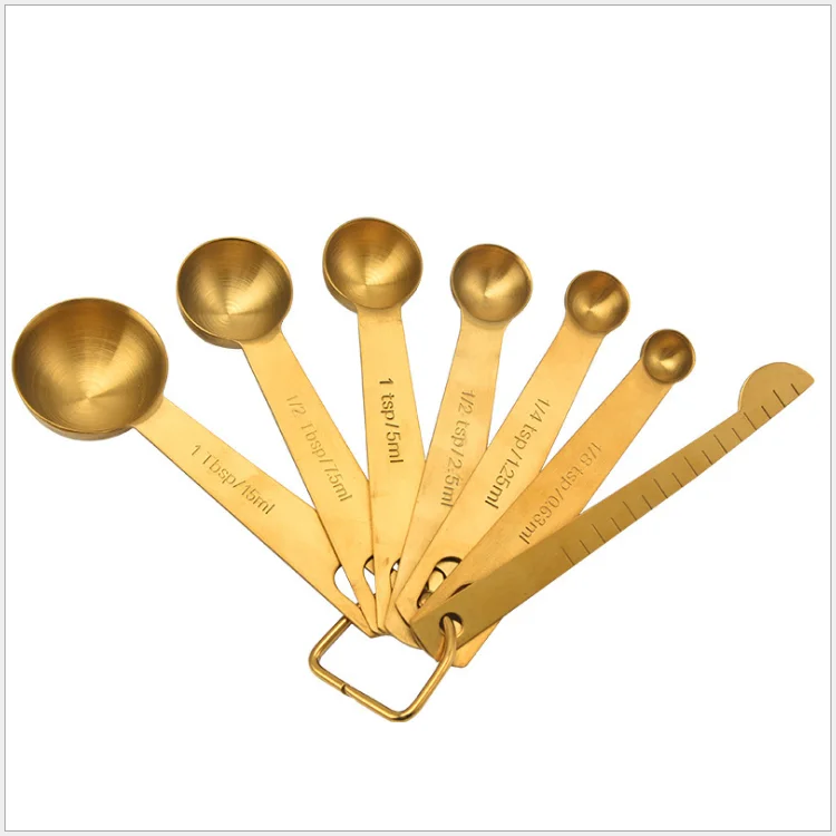 Stainless steel 6pcs Kitchen Measuring Spoon Gold Set with Leverler