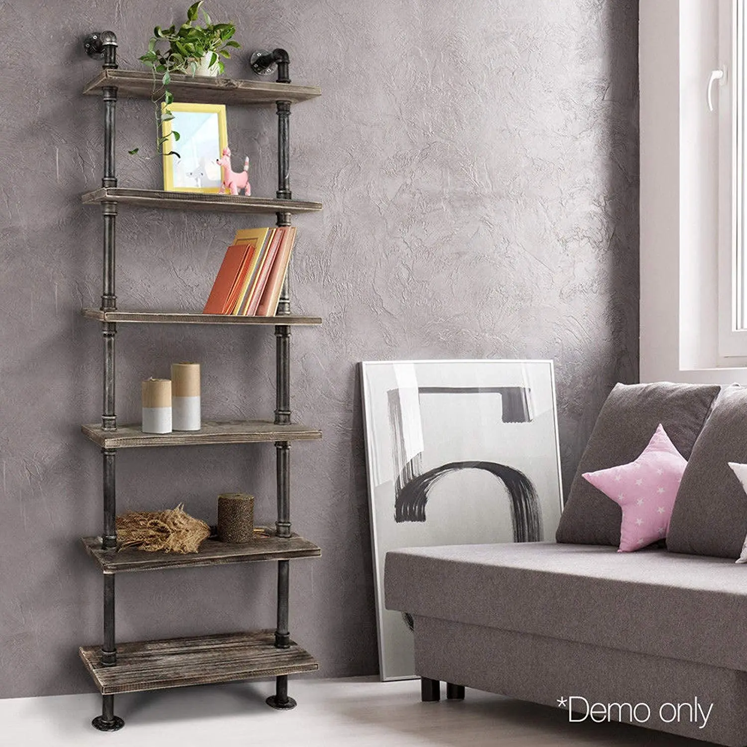 24 Width Industrial Pipe Shelves Rustic Modern Wood Ladder with Metal Frame Pipe Wall Shelf Wood Storage Home Decor