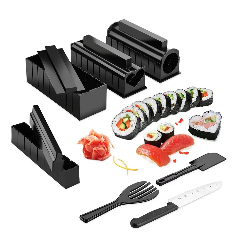 11-Pieces No-stick Professional Sushi Making Kit Eco-friendly Kitchen Sushi Tray Beginners Sushi Maker Set