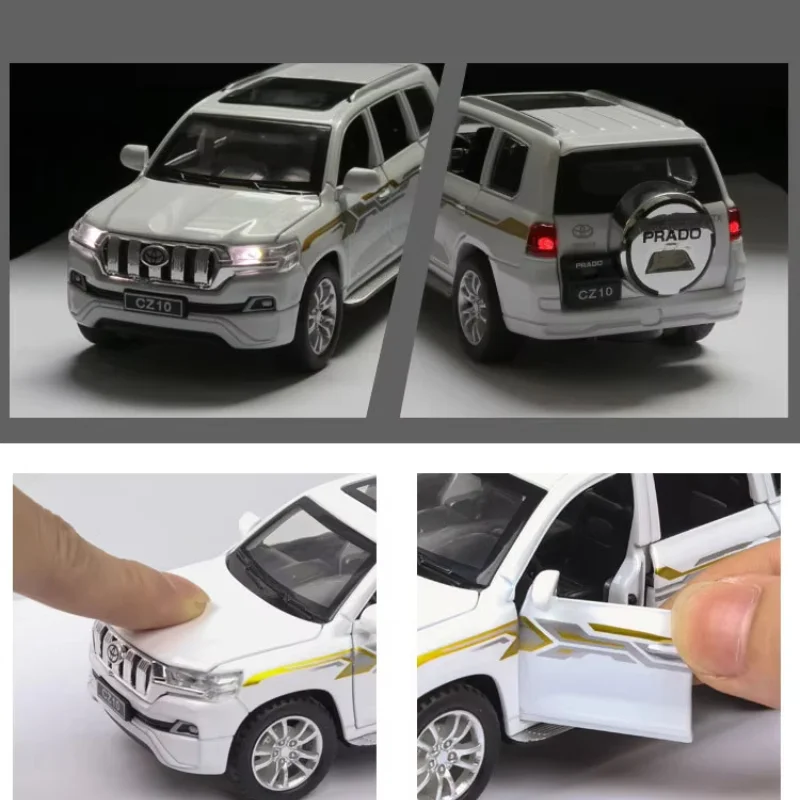 PANDAS Diecast Metal Model 1/32 PRADO Car Model Pull back Door Open Sound Light Decoration Collection Alloy Model Car Toy