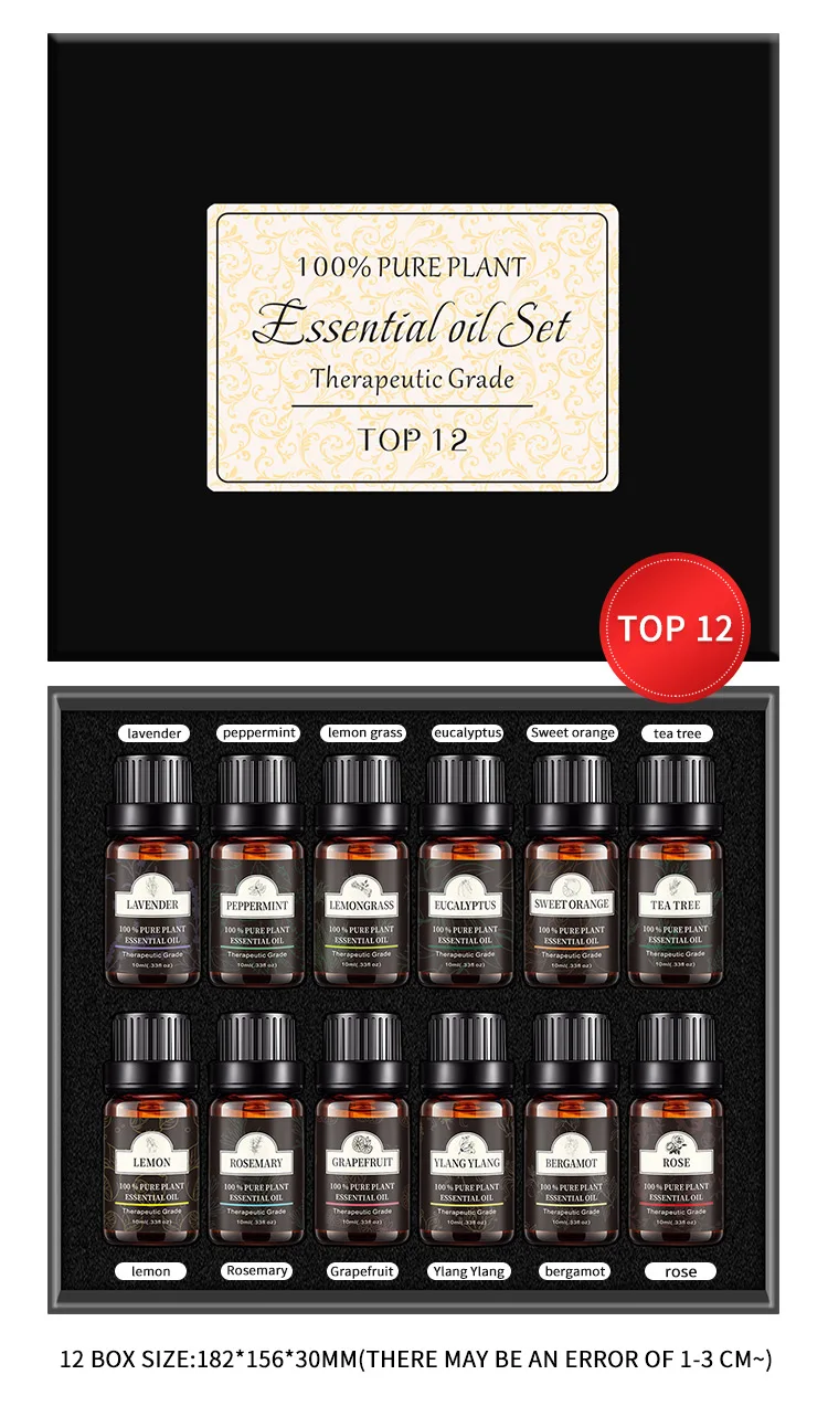100% pure plant essential oil box series for aroma diffuser (set 10ML*8)