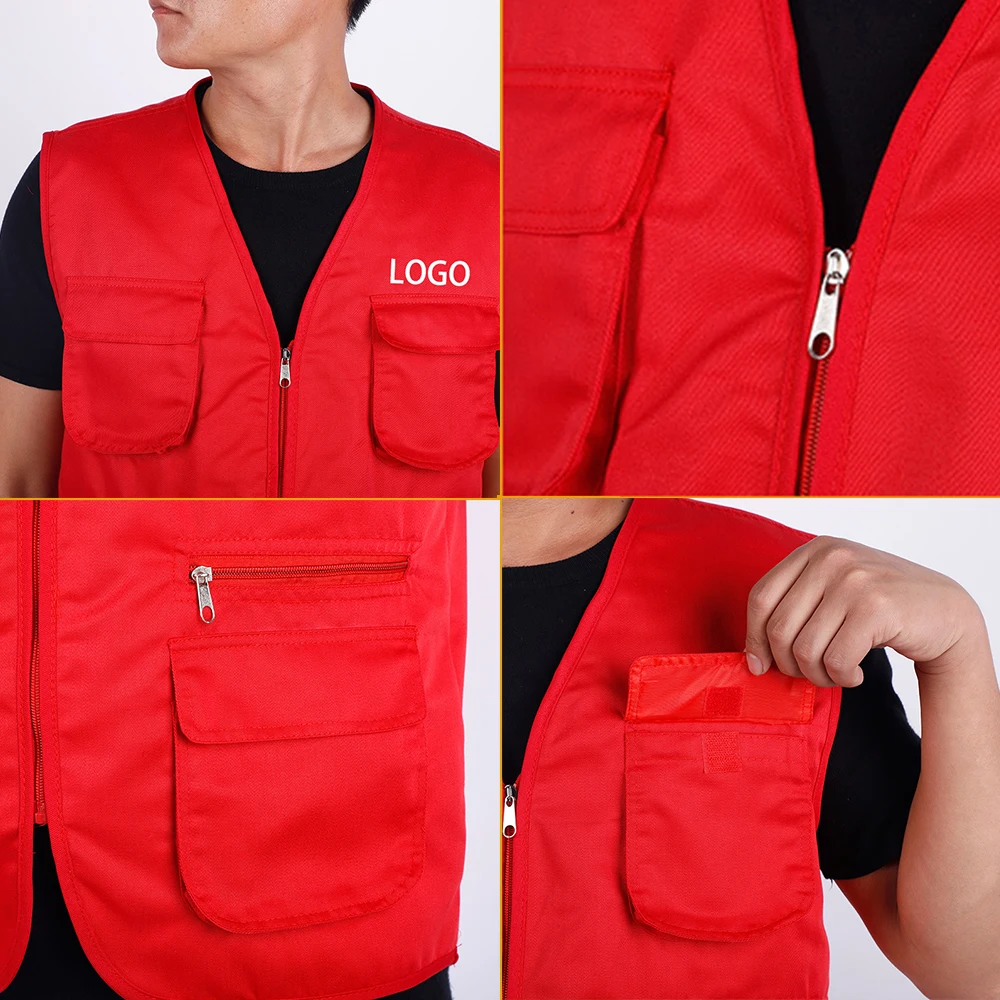 Green 7 pockets v neck outdoor multi pocket waistcoat breathable customized fishing work vest durable print custom logo  vests