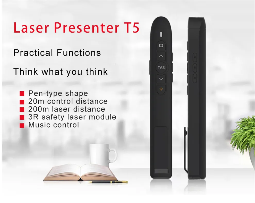  T5 слайдер Clicker 2 4G RF беспроводной Презентер с лазерной указкой дальность 20 м Пульт дистанционного управления 200 красный свет для Android Wins