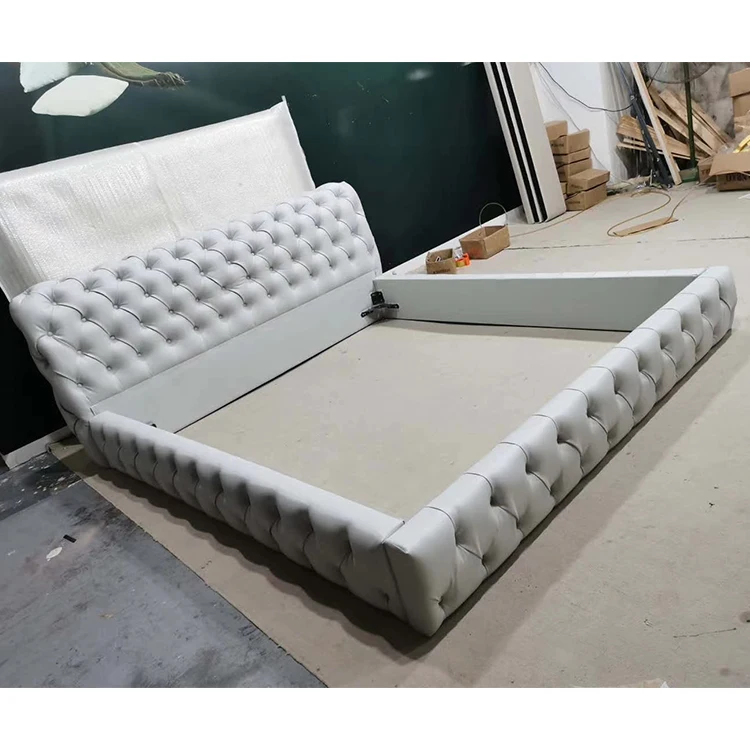 CH218 New Design Upholstered Bed Style Luxury Modern Furniture Fabric Buttons Antique Leather Beds Frame