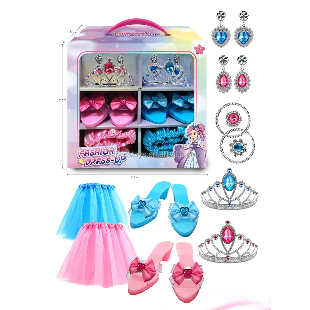 Kids Pretend Play Set Princess Dress Up Shoes Set Girls Gift Role Play Shoes Jewelry Toys Beauty and Fashion Toy Set