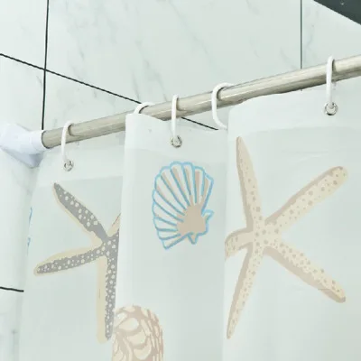 Quiki PEVA Shell Starfish  With 12pcs Curtain Hooks Rings Bathroom Waterproof Mildew Proof Shower Curtain