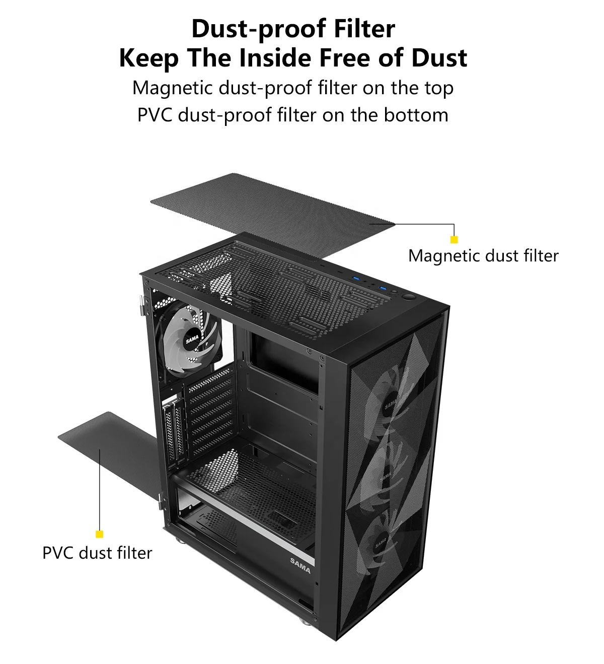 SAMA 3509 Door Open Tempered Glass Side Panel Black & White Mid Tower ATX Gaming PC Computer Case Cabinet