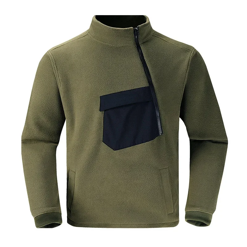 Men Polar Fleece Sweatshirts Outdoor Tactical Stand Collar Hoodies Hiking Military Jackets Winter Male Side Zipper Pullover Tops