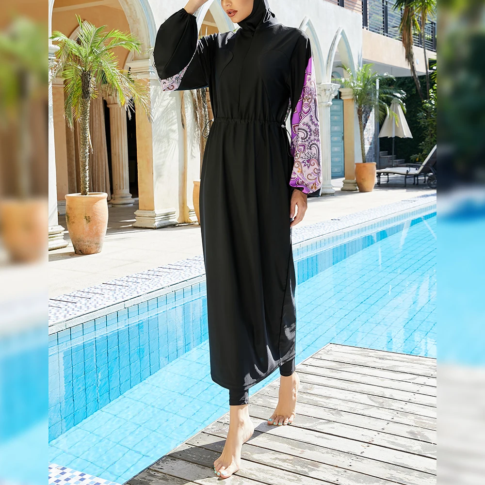 Conservative Spa Swimsuit Sun Protection Full Surround Color Split Beach Diving Surf Three-Piece Swimsuit