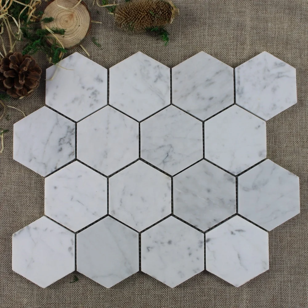 
China Supplier Cheap Price Italia Carrara White Marble 75mm Hexagon Mosaic Tile 