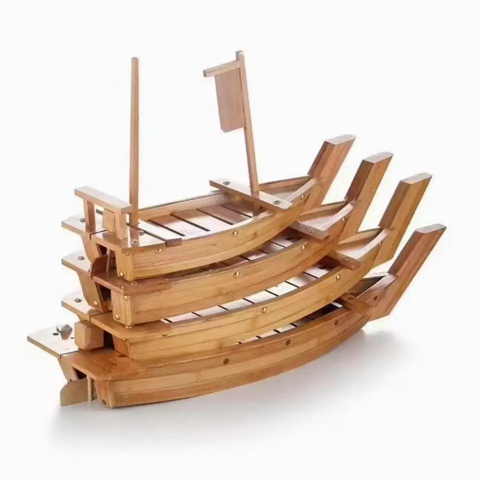 Eco-friendly Natural Bamboo Wooden Sushi Boats Containers Sushi Tool for Party Decoration Sushi Boat Tray Dishes