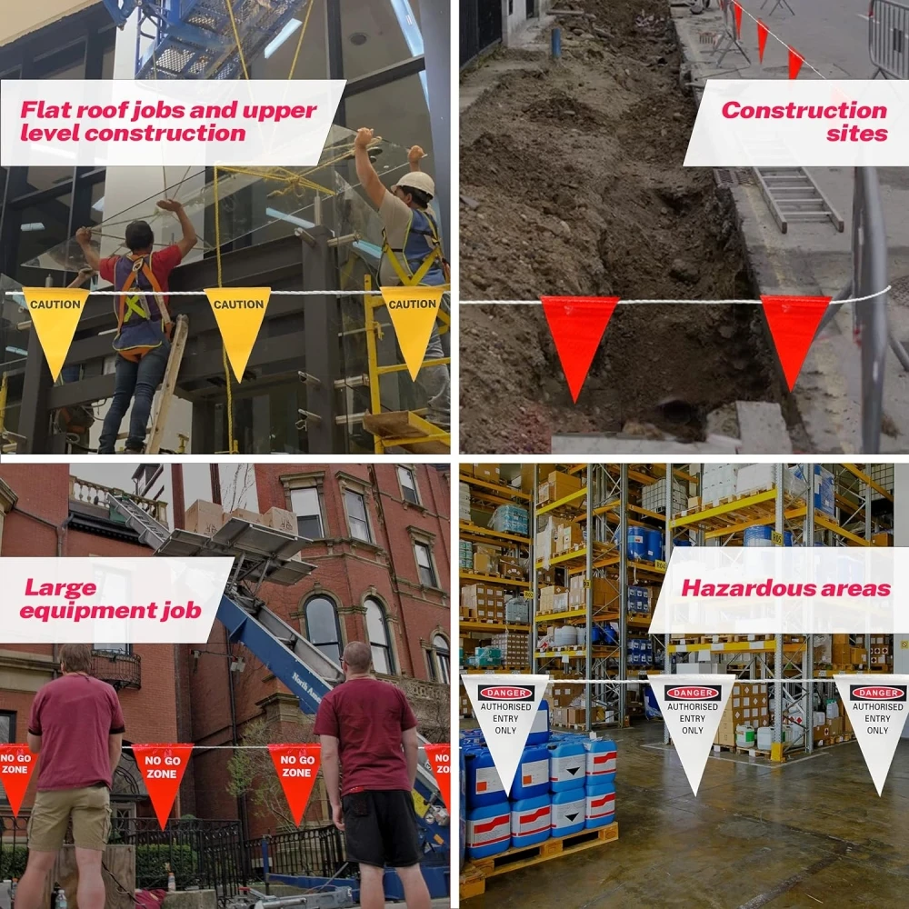 Red Orange Pennant Safety Flags Banners Traffic Barrier Line Parking Events Roof Perimeter Boundary Construction Workplace