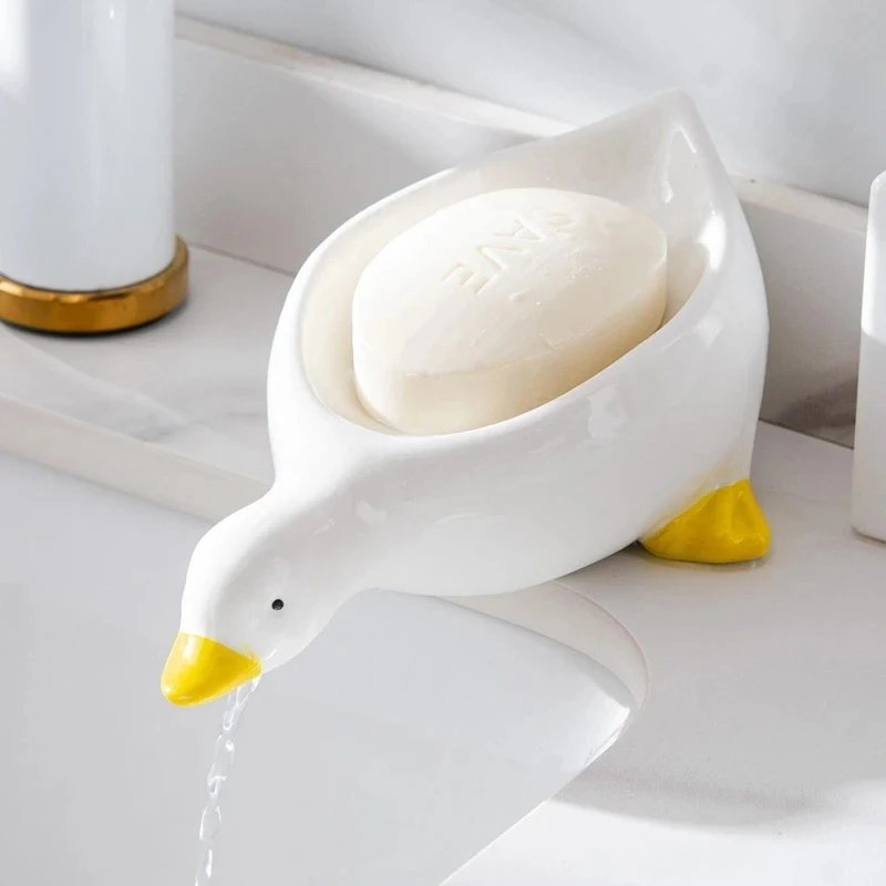 Duck Shape Soap Box Cartoon Soap Dish  Container Drainable Holder For Tray Bathroom Accessories w24-256