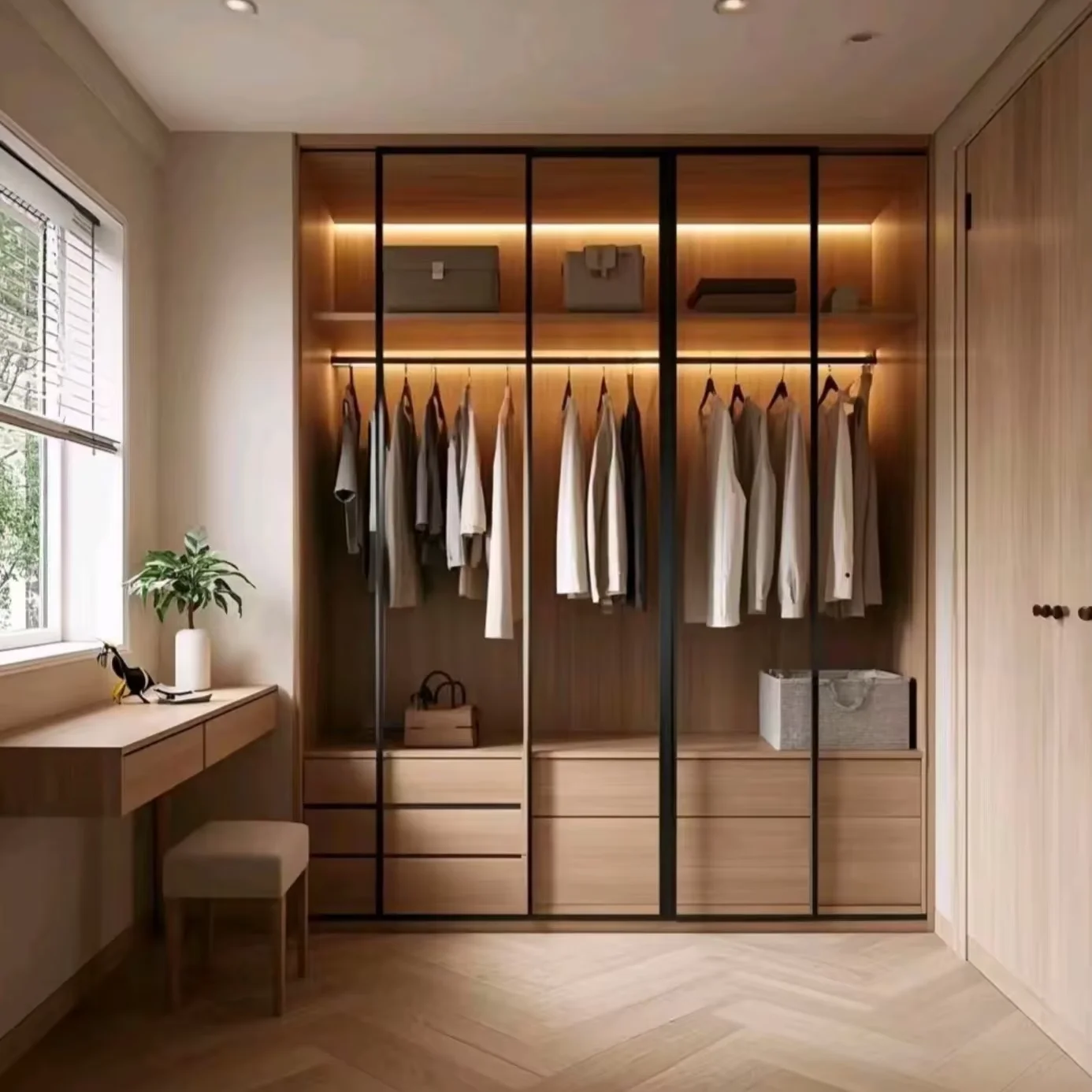 Высококачественный современный деревянный дизайн Almirah индивидуальный настенный шкаф для спальни стеклянный дверной